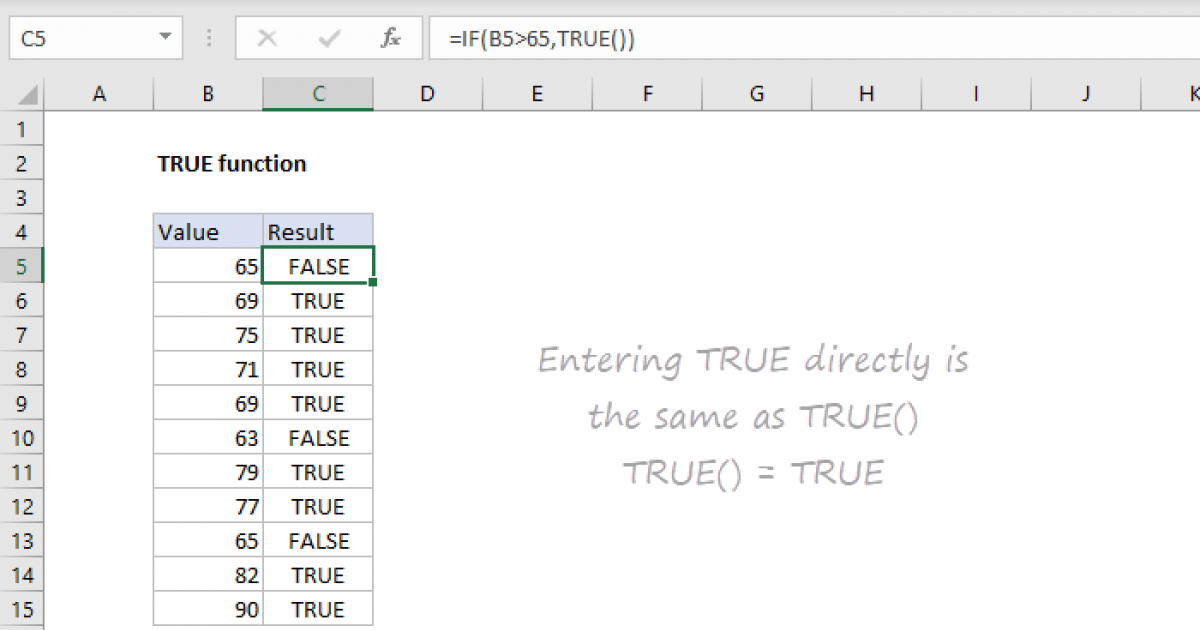 Excel TRUE Function Exceljet